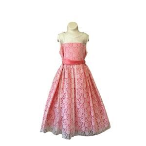 My Best Kid Spring Tea Party Dress Girl11/12 Ivory Lace Salmon Lining